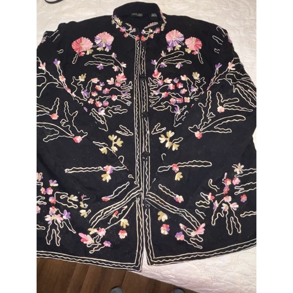 Take Two Clothing Co Womens Cotton Black Embroidered Floral Boho Jacket XL - Picture 1 of 7